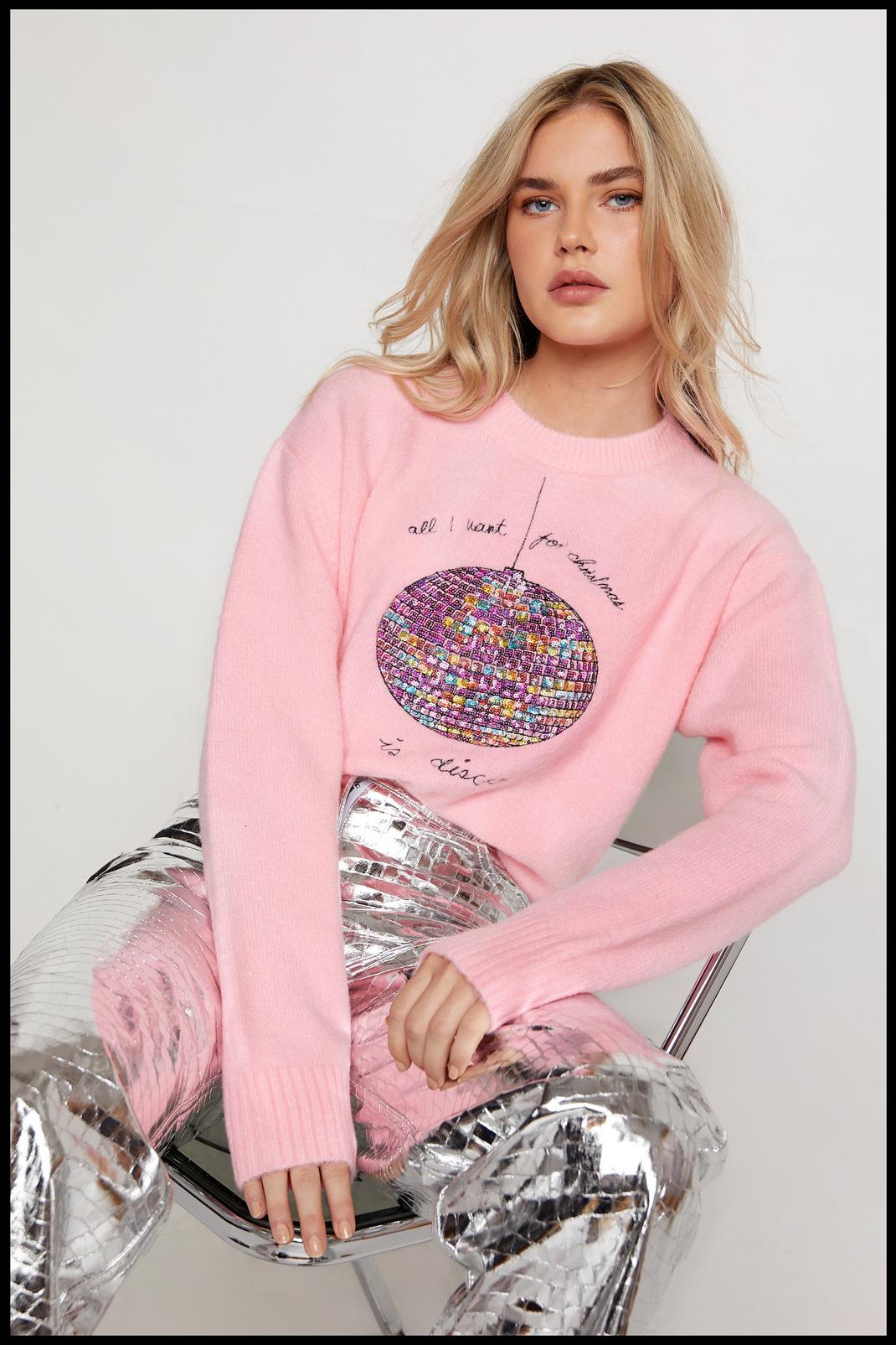 Pink Emmy Lupin Disco Ball Christmas Sweater image number 1