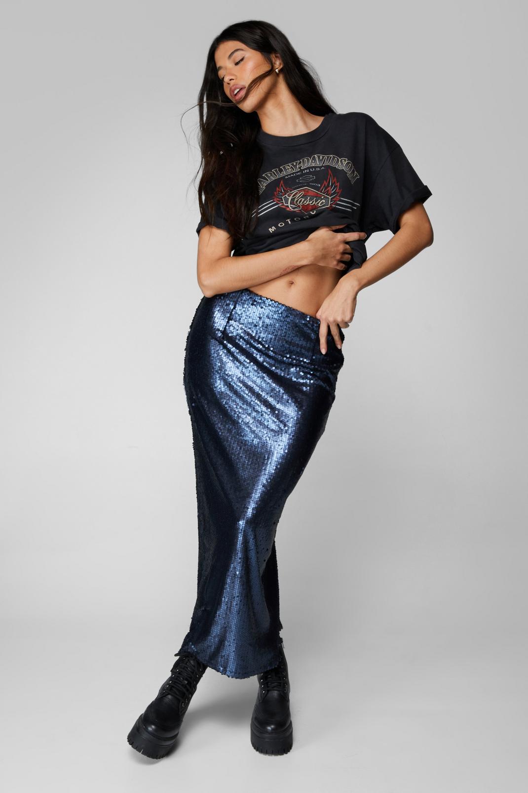 Navy Sequin Maxi Skirt image number 1