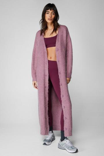 Longline Brushed Knit Cardigan purple