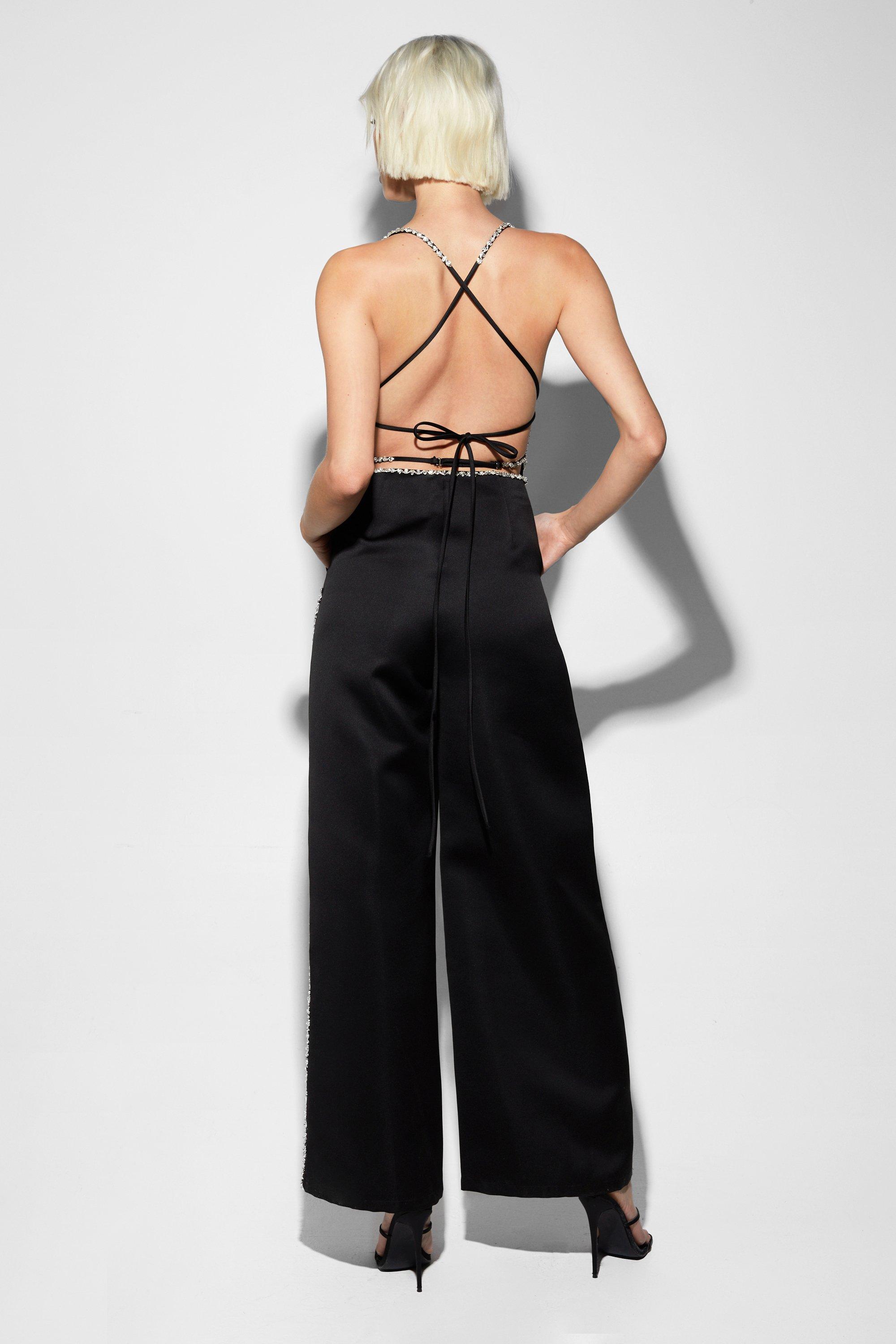 Petite Diamante Trim Strapless Tailored Jumpsuit