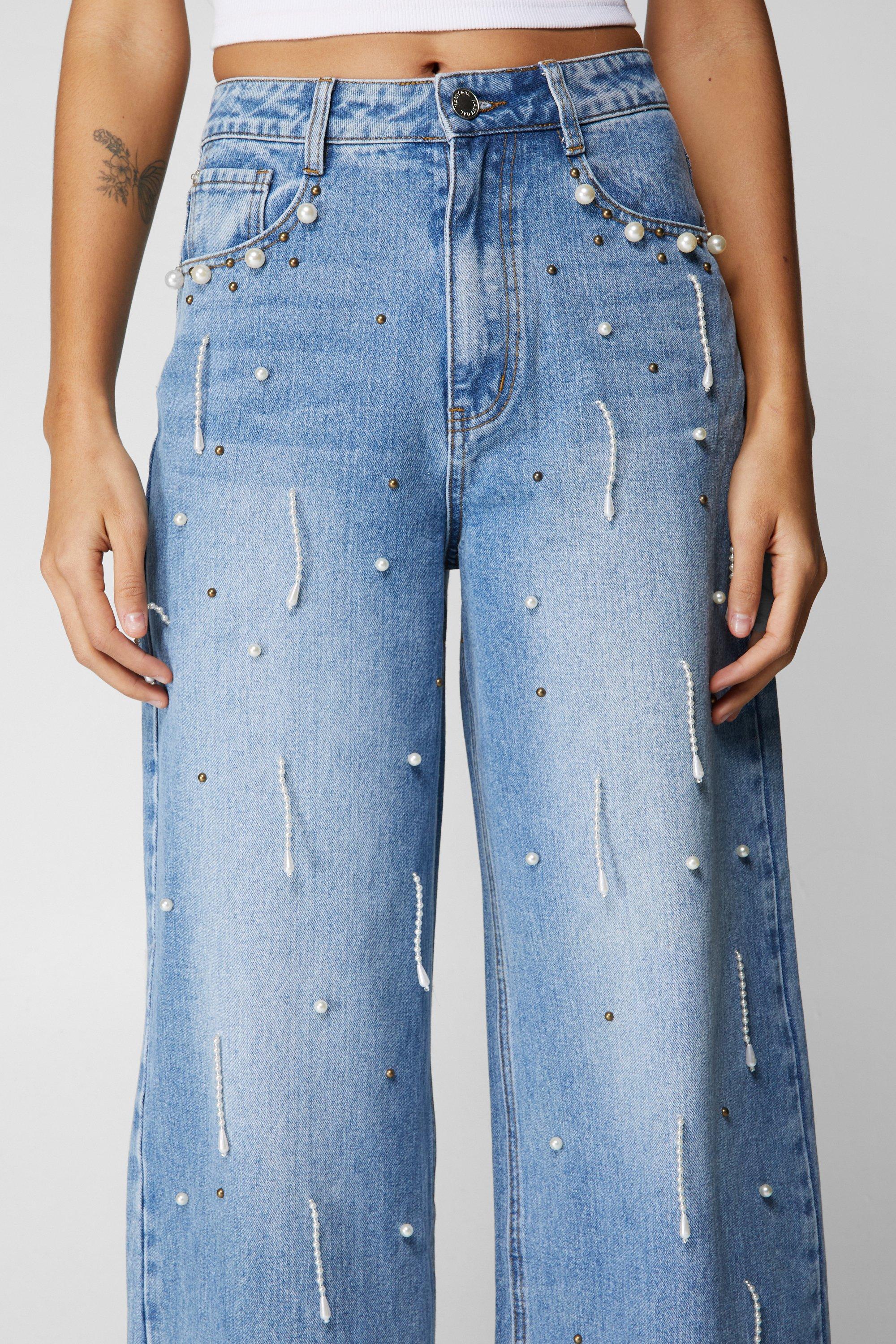 Pearl Embellished Jeans with Pearl Patent Slingbacks.