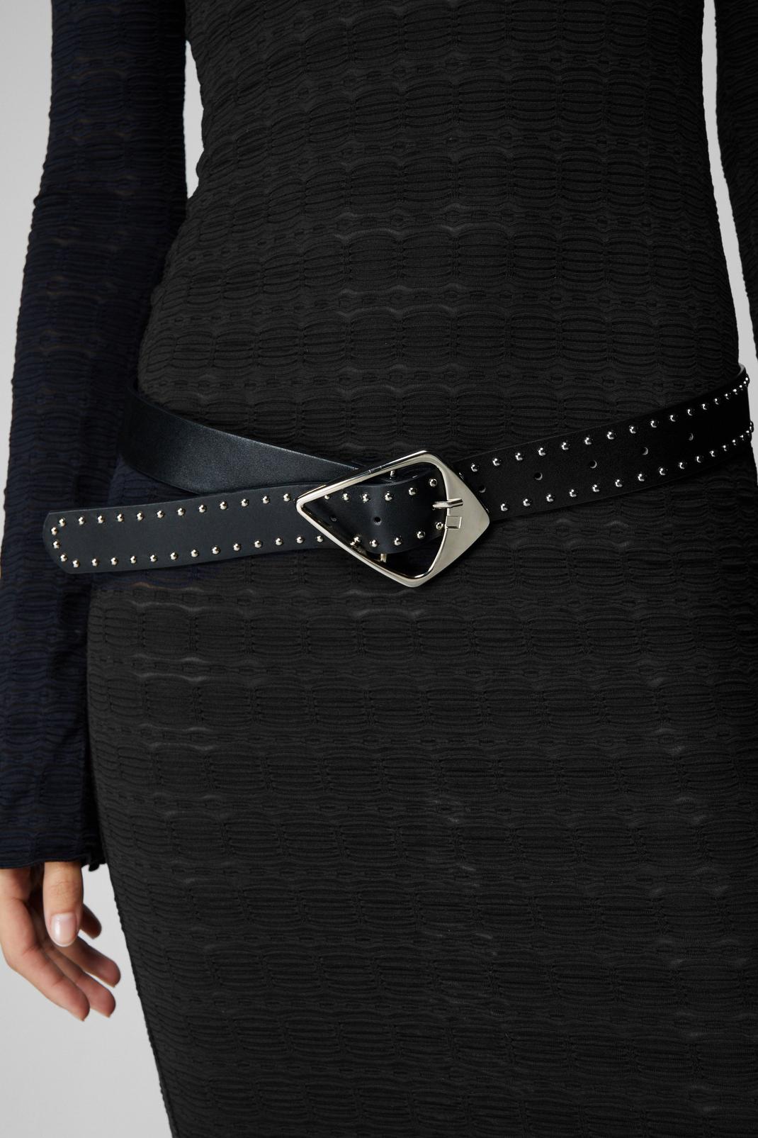 Black Studded Diamond Buckle Waist Belt image number 1