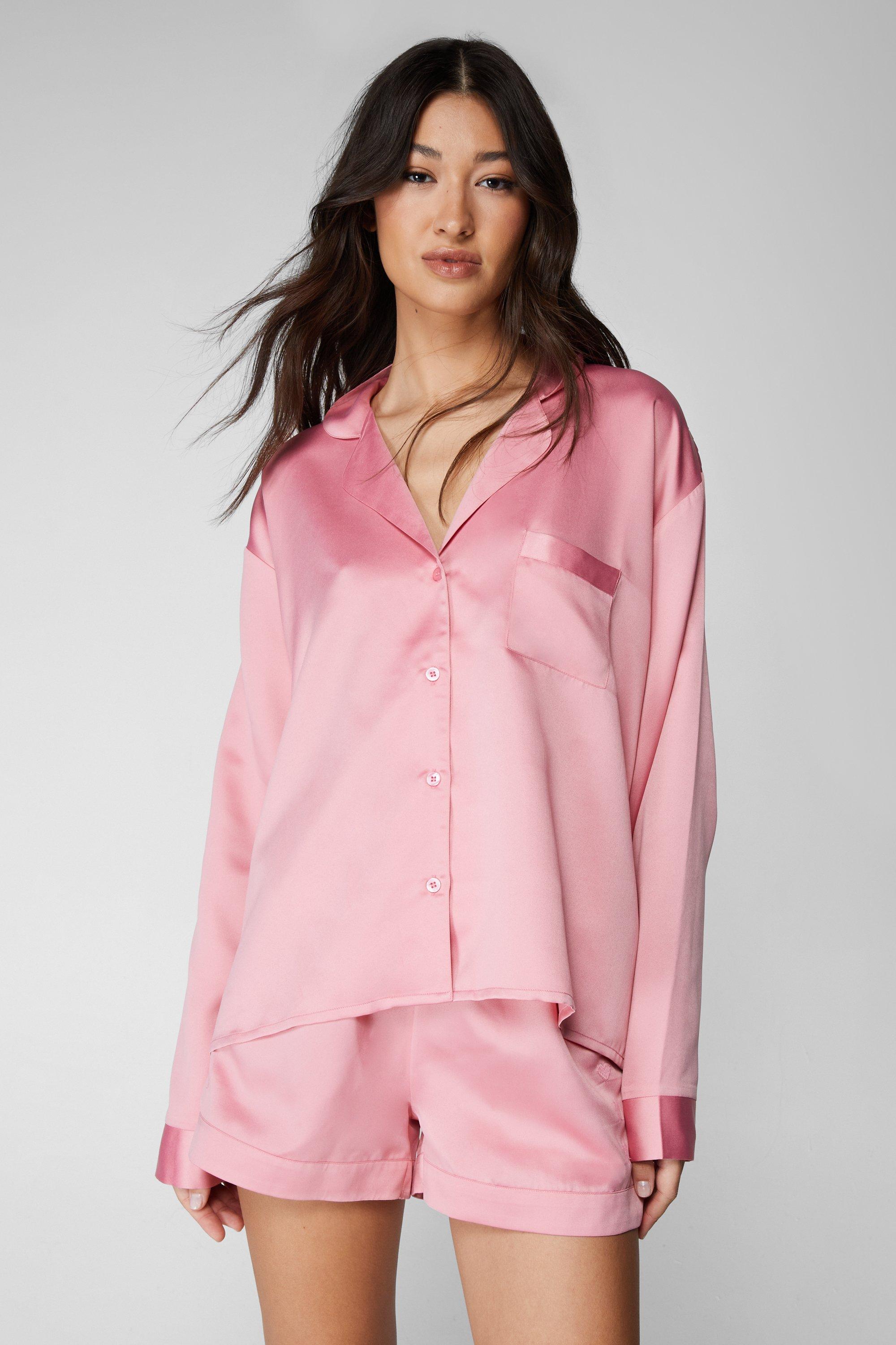 Pink silk best sale pajama short set