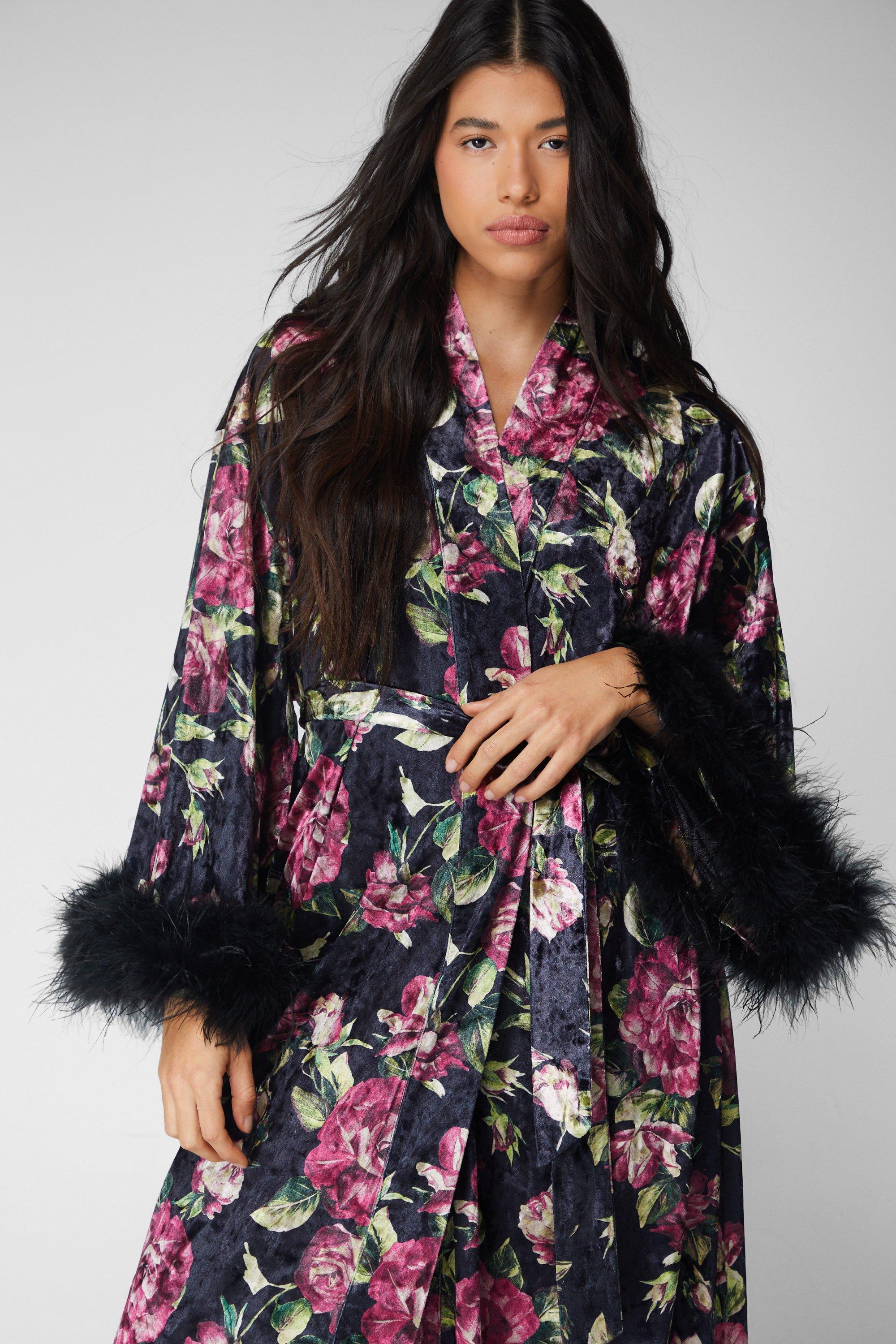 Black floral clearance dressing gown