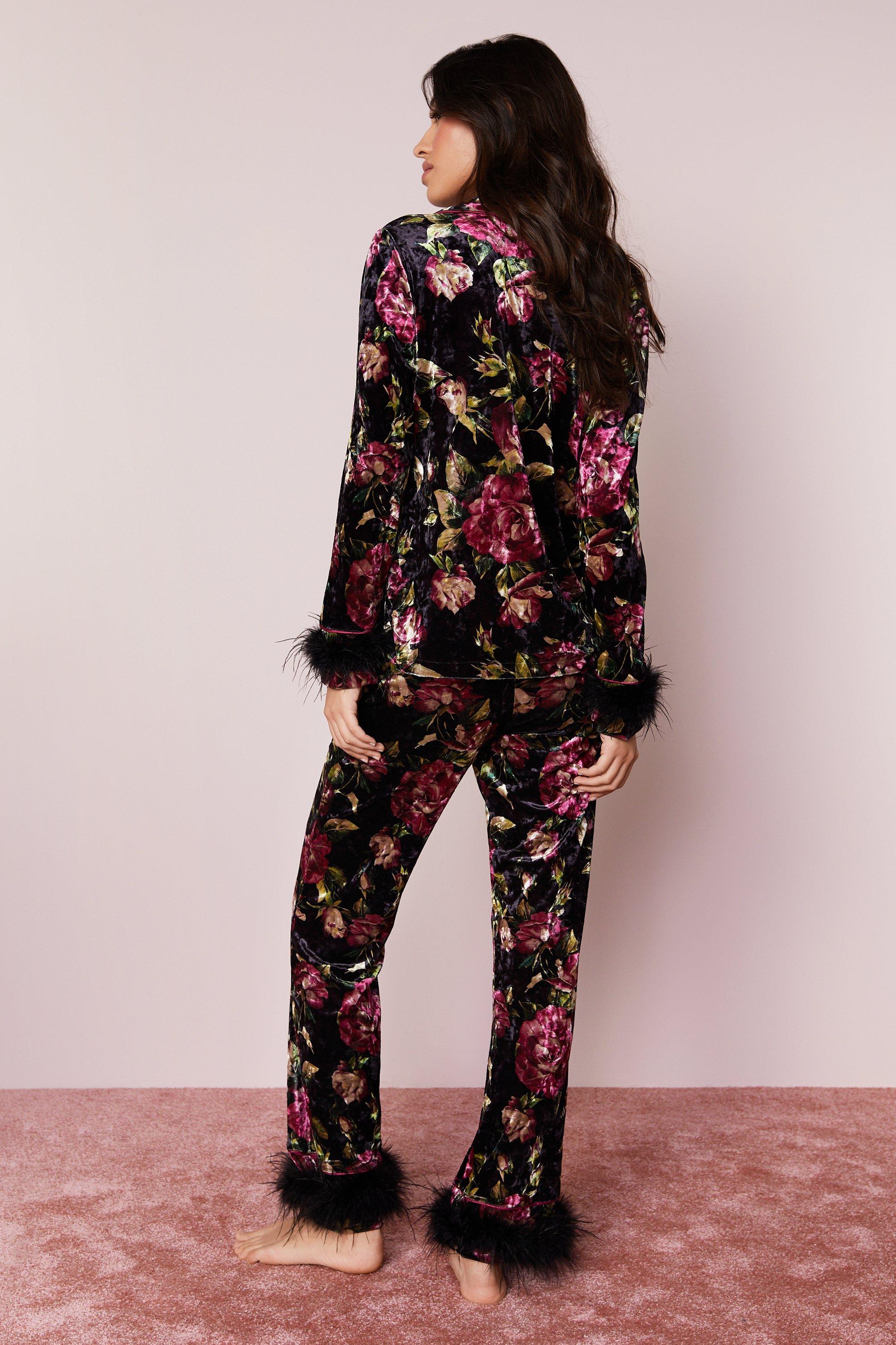 Black floral pyjamas hot sale