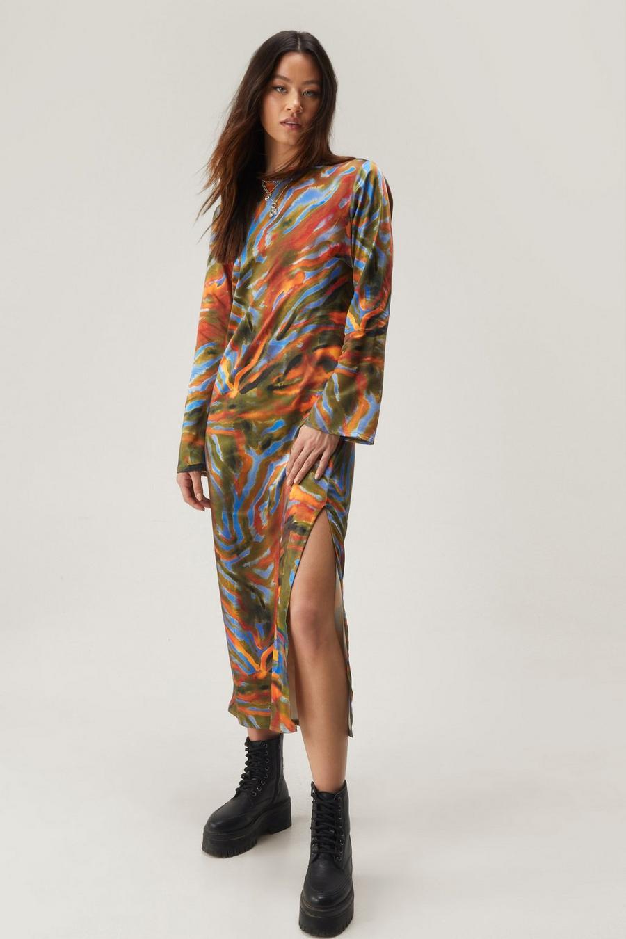 Satin Zebra Print Textured Column Maxi Dress