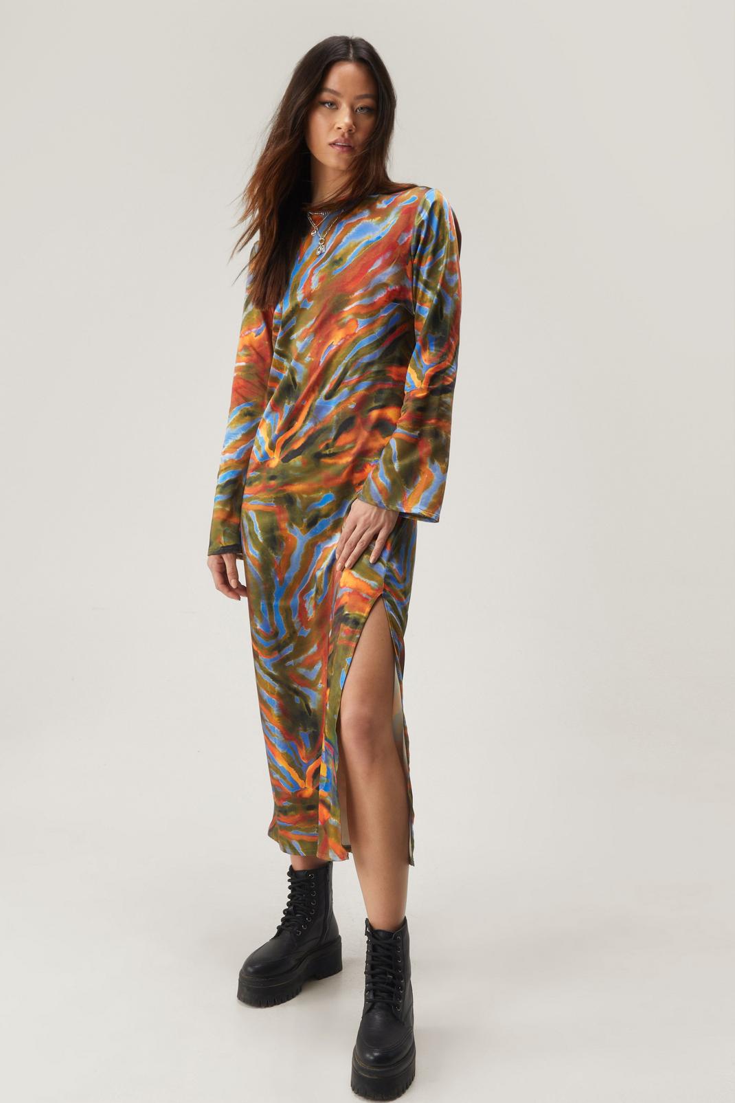 Satin Zebra Print Textured Column Maxi Dress image number 1