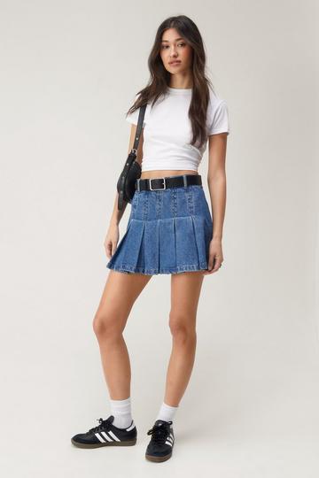 The Denim Pleated Mini Skirt authentic midwash