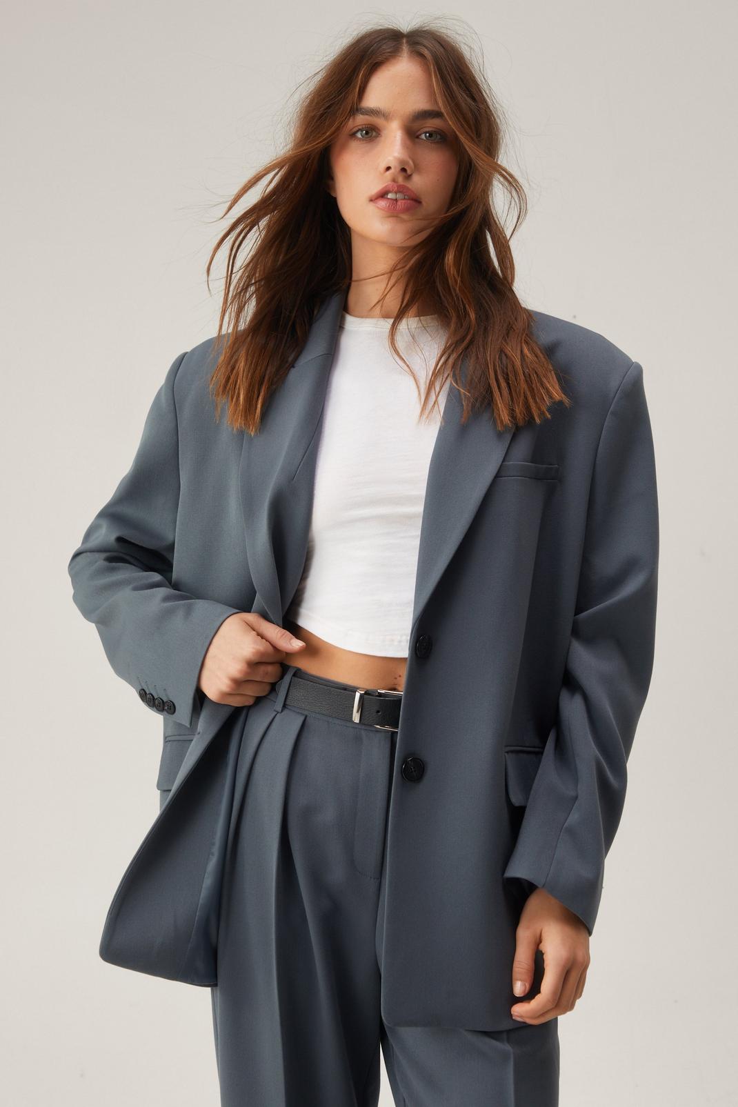 Charcoal Tailored Oversized Blazer image number 1