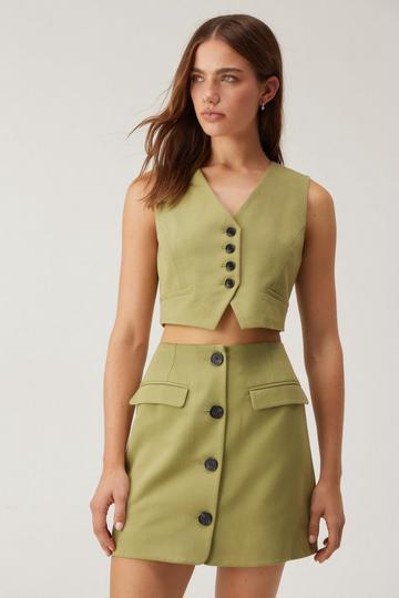 Khaki Tailored Button Up Mini Skirt