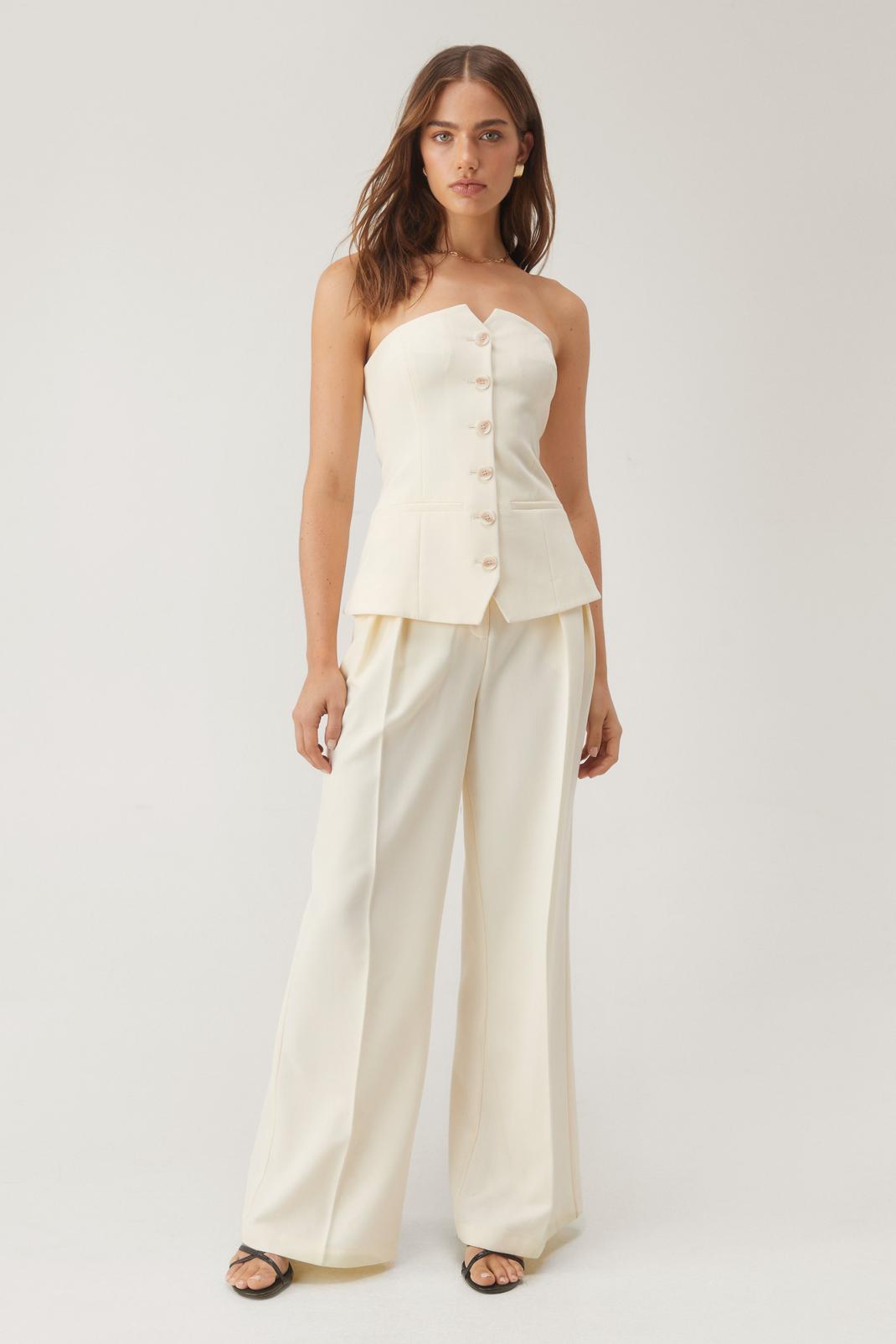 Ivory Tailored Pleat Detail Straight Leg Trouser image number 1