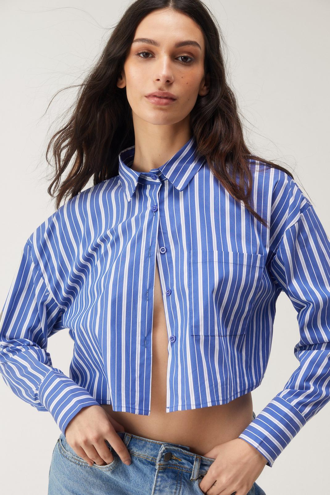 Mid blue Stripe Cropped Shirt image number 1