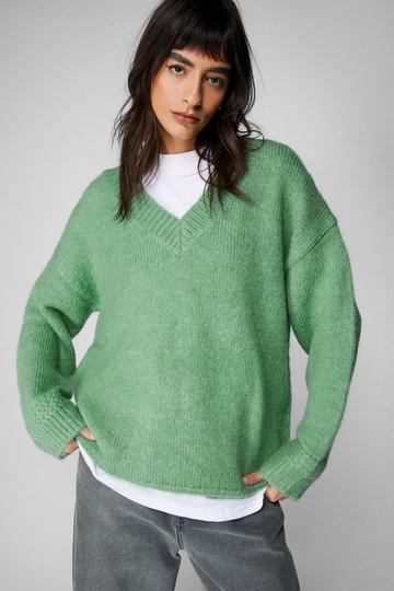 Deep V Neck Oversized Knitted Sweater sage