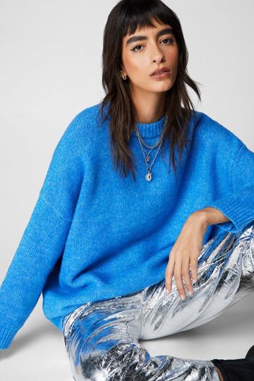 Blue Basic Oversized Knitted Sweater