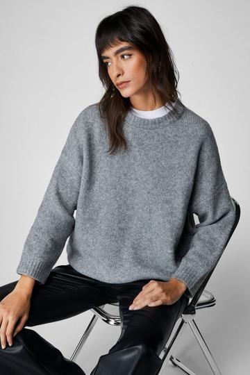 Grey Basic Crew Neck Oversized Knit Sweater