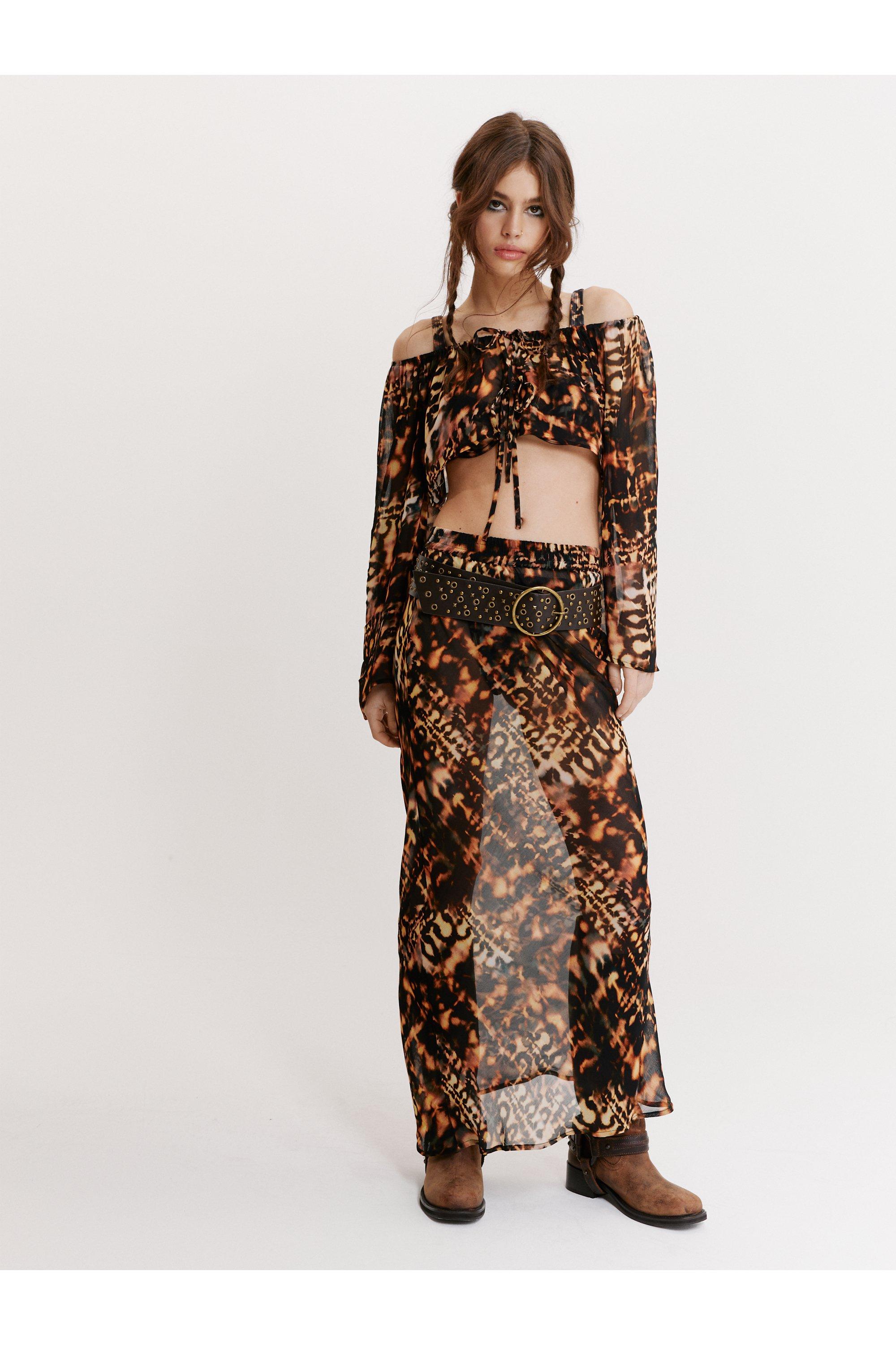 Sheer leopard hotsell print maxi skirt