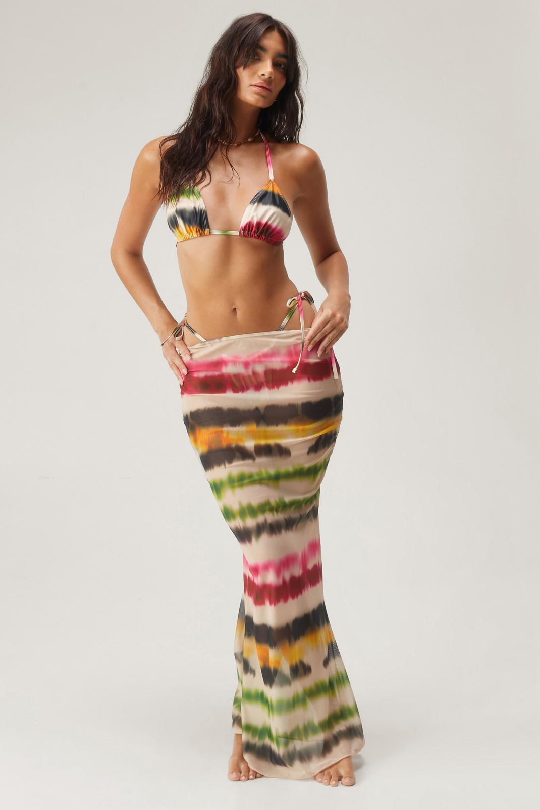 Multi Ombre Stripe Triangle Sarong 3pc Bikini Set image number 1