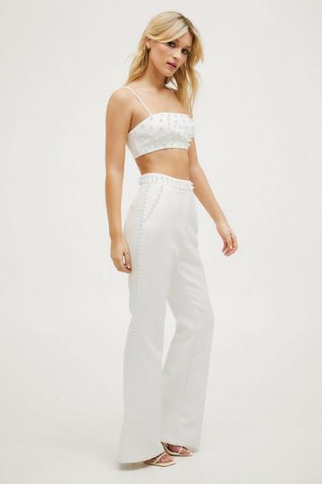 Resort Wear Crinkle Textured Wide Leg Beach Trousers in White
