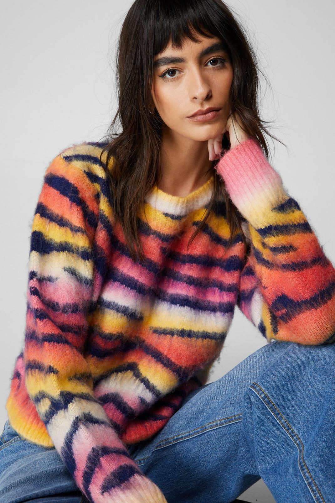 Multi Tiger Stripe Knit Sweater image number 1
