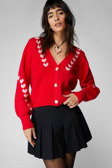 Compact Yarn Heart Cropped Cardigan red