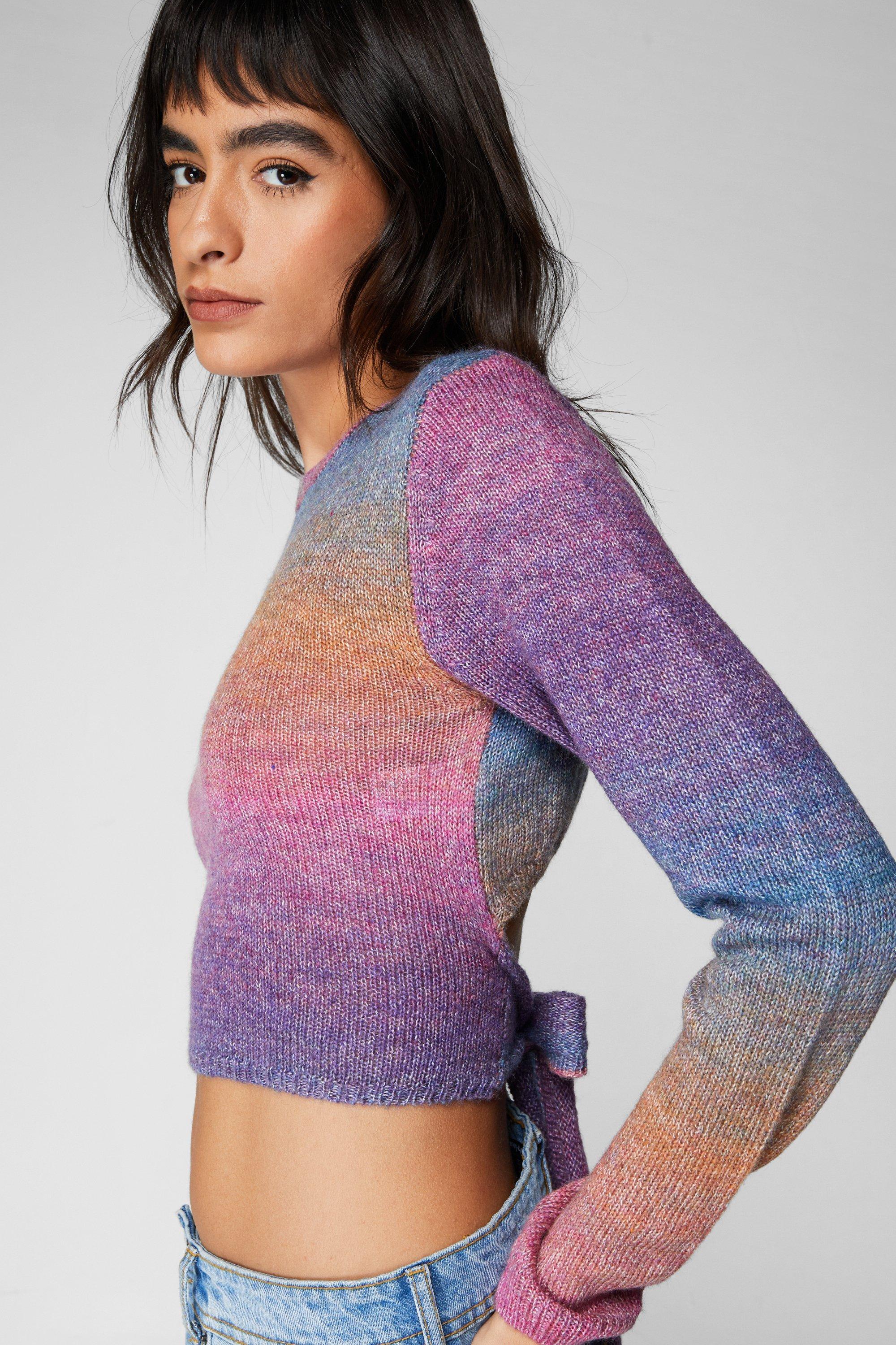 Ombre Wrap Back Knit Crop Top