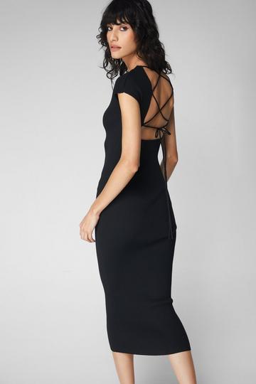Black Lace Up Knit Maxi Dress