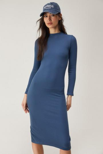 Blue Seamless Long Sleeve Dress