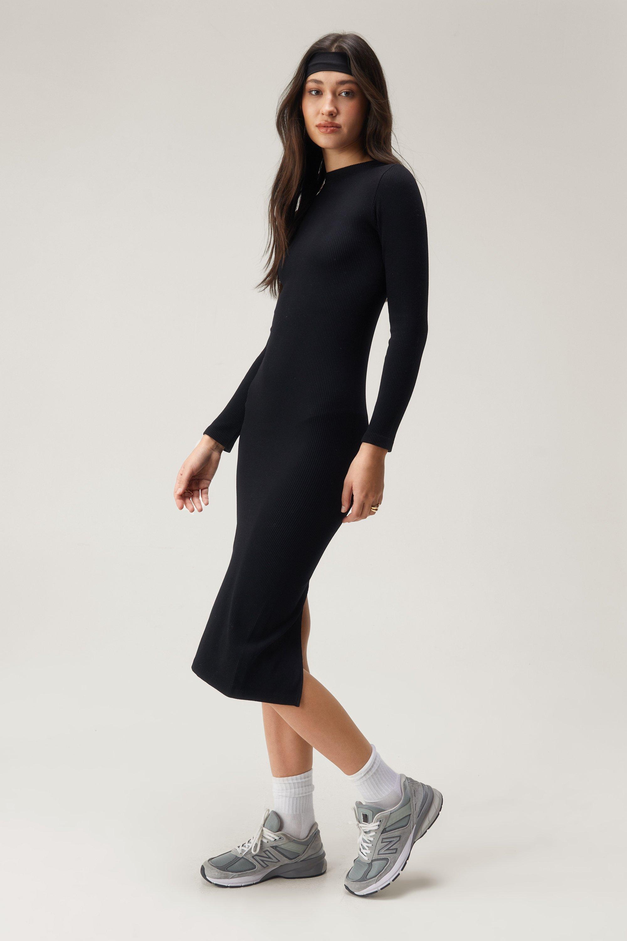 Nasty Gal Womens Seamless Long Sleeve Midi Dress Black