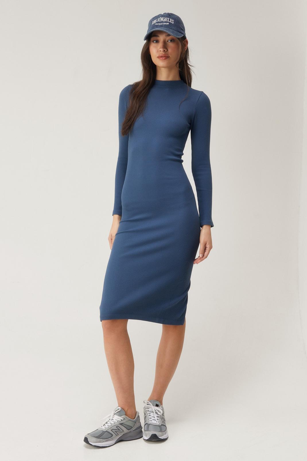 Slate blue Seamless Long Sleeve Midi Dress image number 1