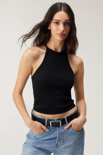 Seamless Strappy Racer Back Tank Top black