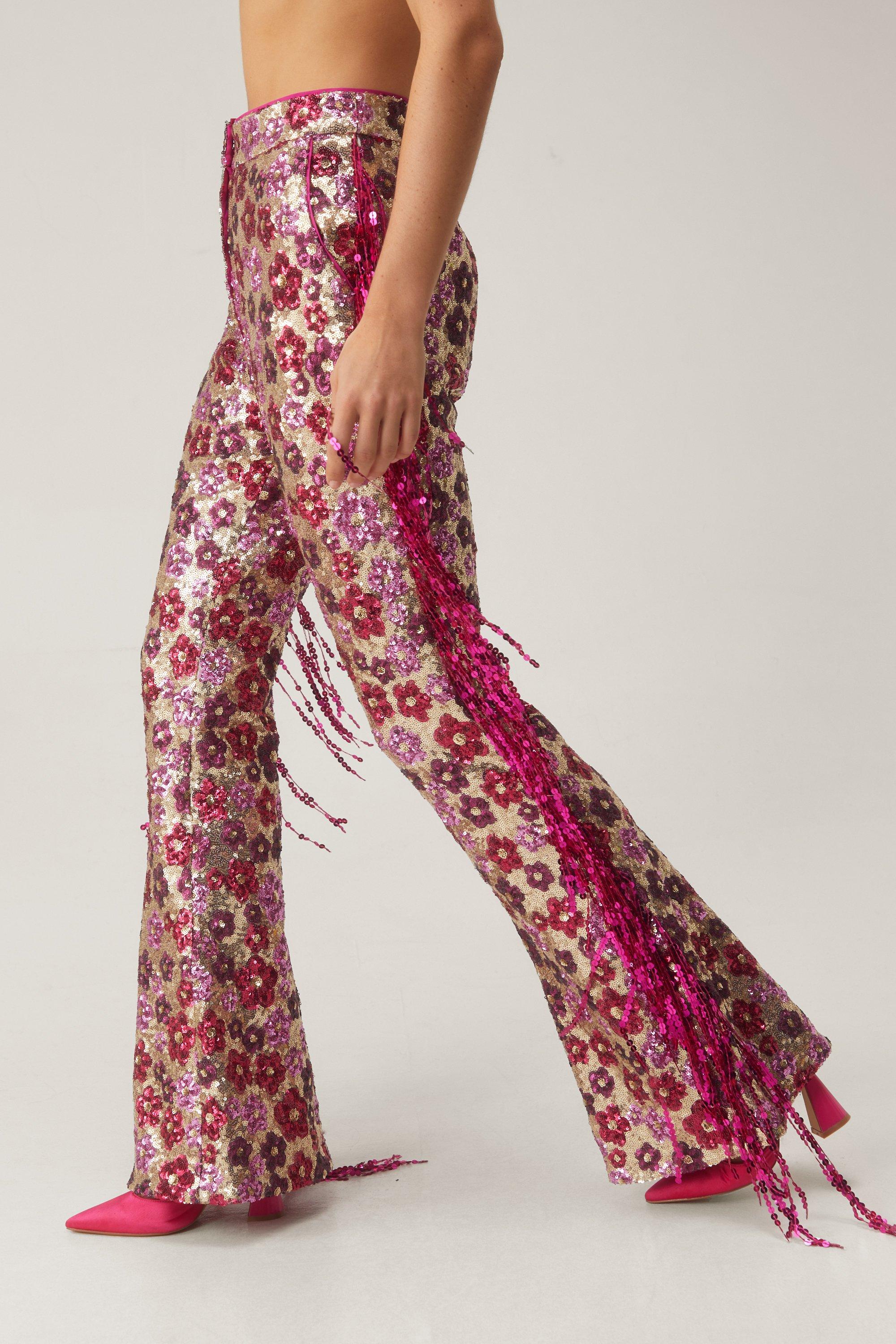 Holiday Fun Pink Sequin Flared Pants – Pink Lily