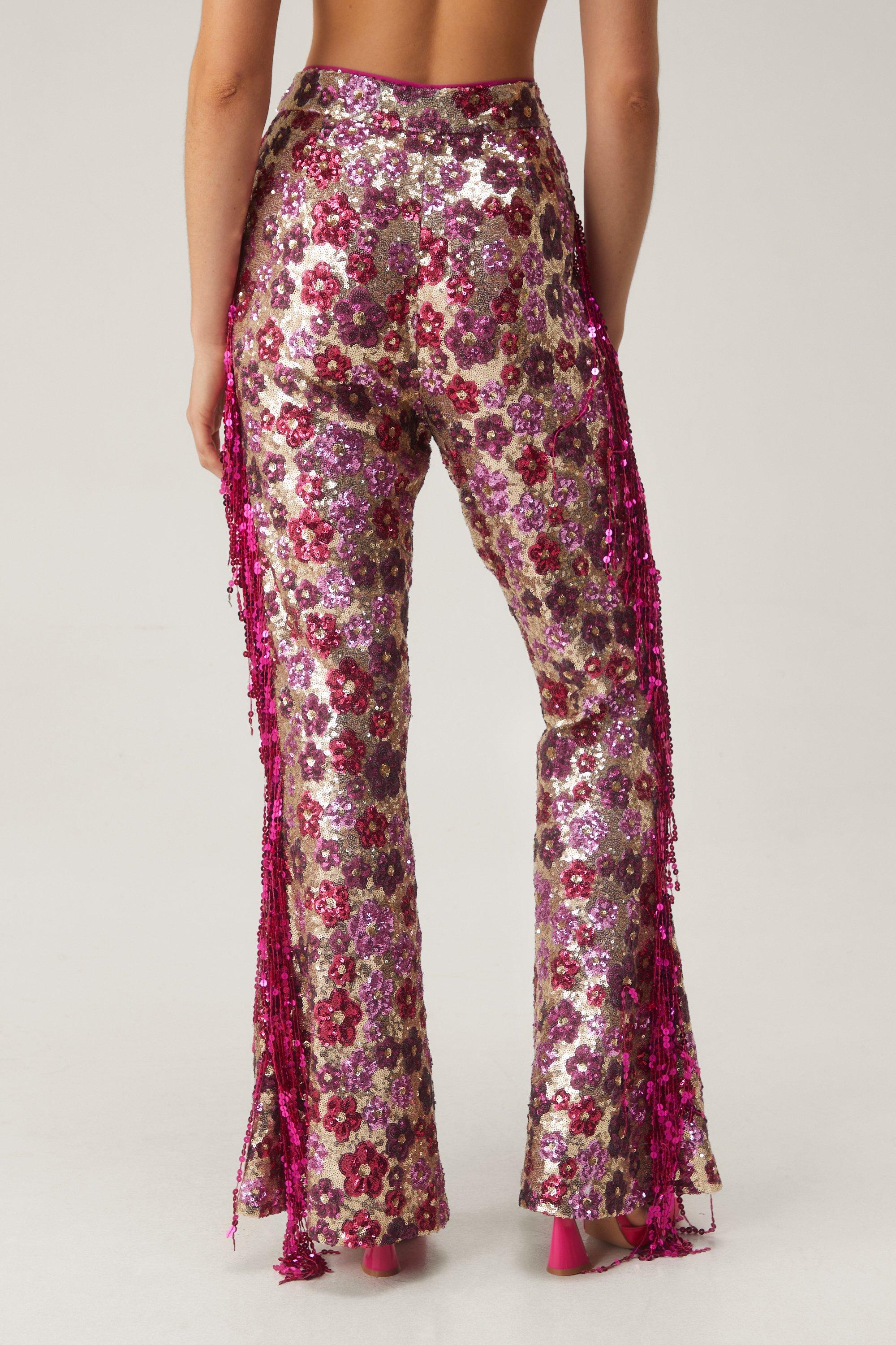 Floral/Sequin Flare Pants
