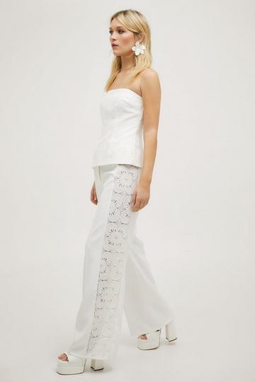 Lace Panelled Tailored Trouser ivory