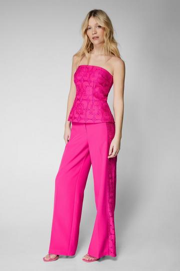 Lace Side Panel High Waisted Tailored Pants pink
