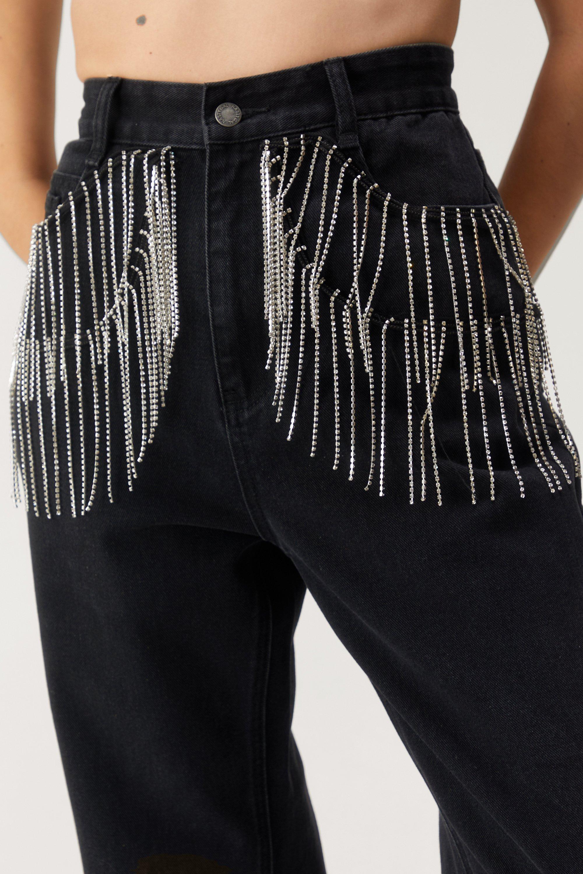 Embellished Fringe Straight Leg Jeans Nasty Gal