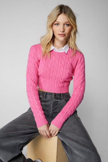 Cropped Cable Knit Sweater candy pink