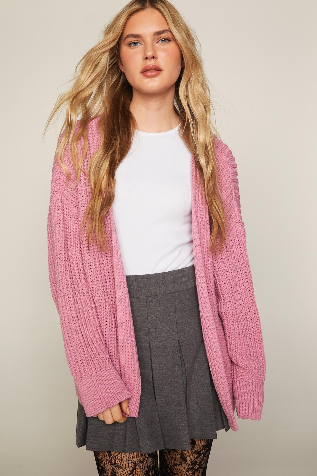 Open Throw Chunky Knit Cardigan, Dusty pink image number 1