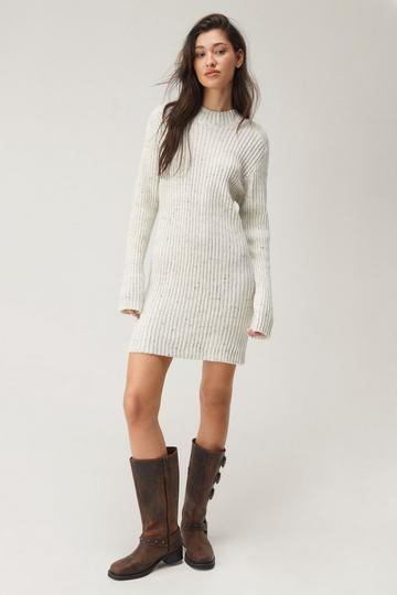 Ribbed Funnel Neck Mini Dress ecru marl