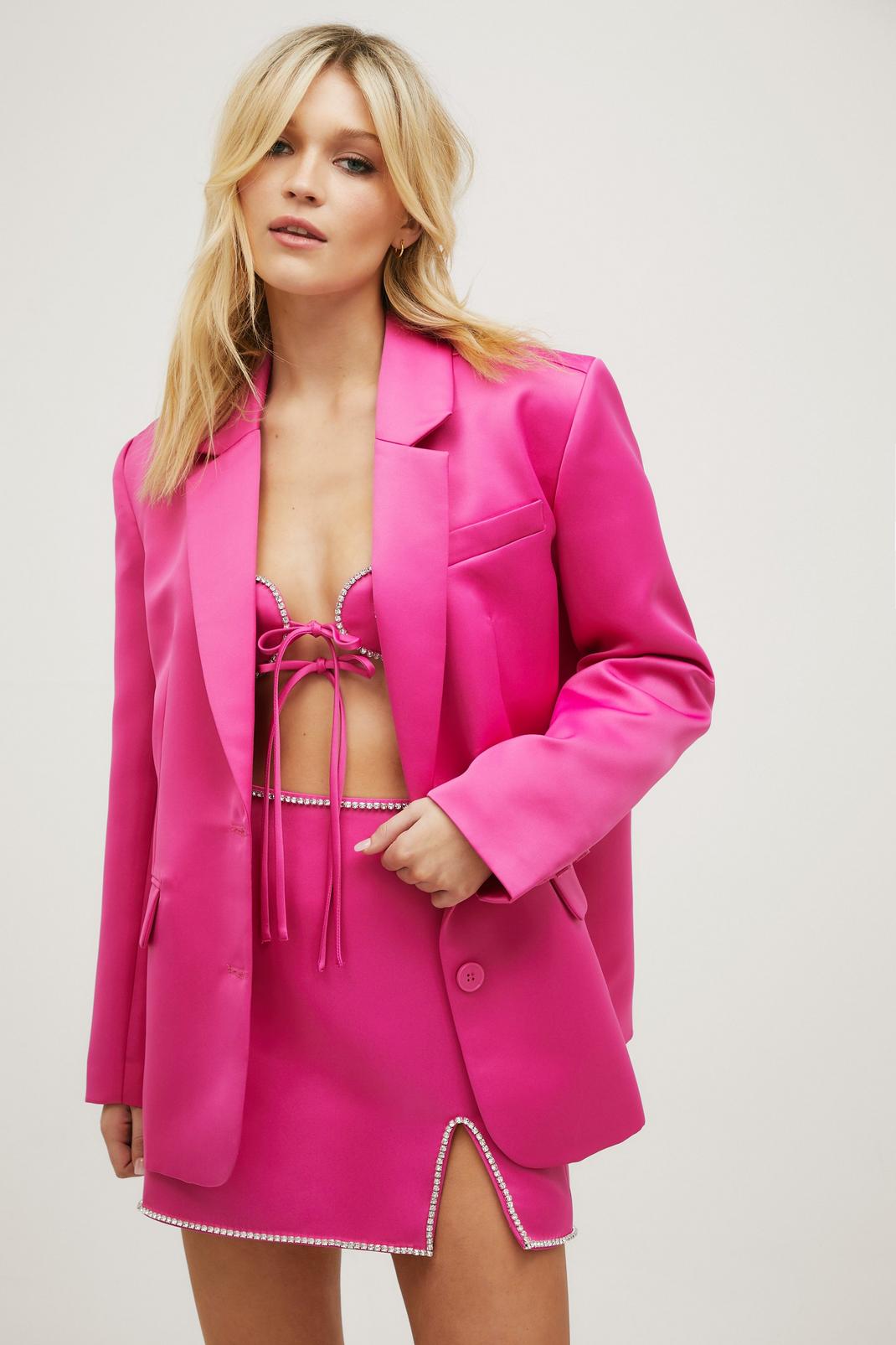 Hot pink Premium Heart Embellished Blazer image number 1