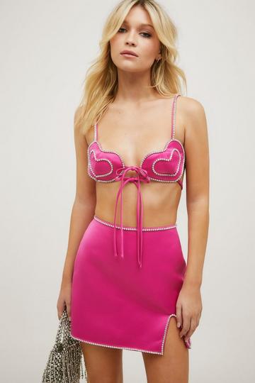 Premium Embellished Split Mini Skirt hot pink