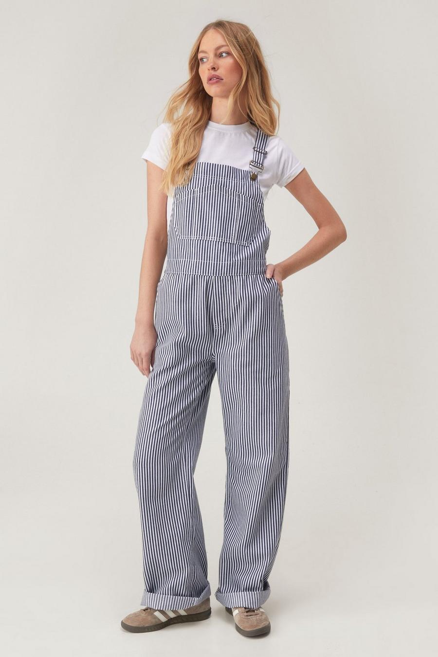 Stripe Twill Baggy Dungarees
