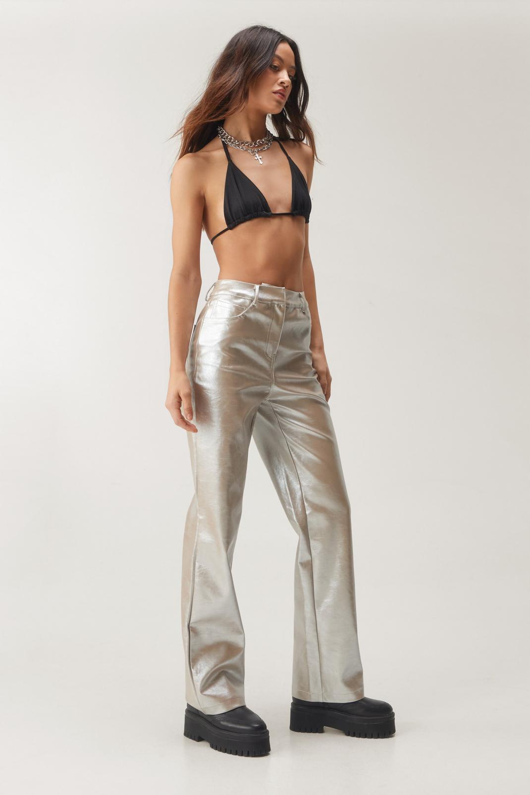 Neutral Premium Glitter Faux Leather Pants image number 1