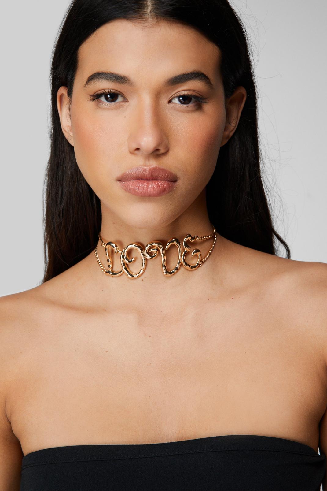 Gold Love Statement Choker Necklace image number 1