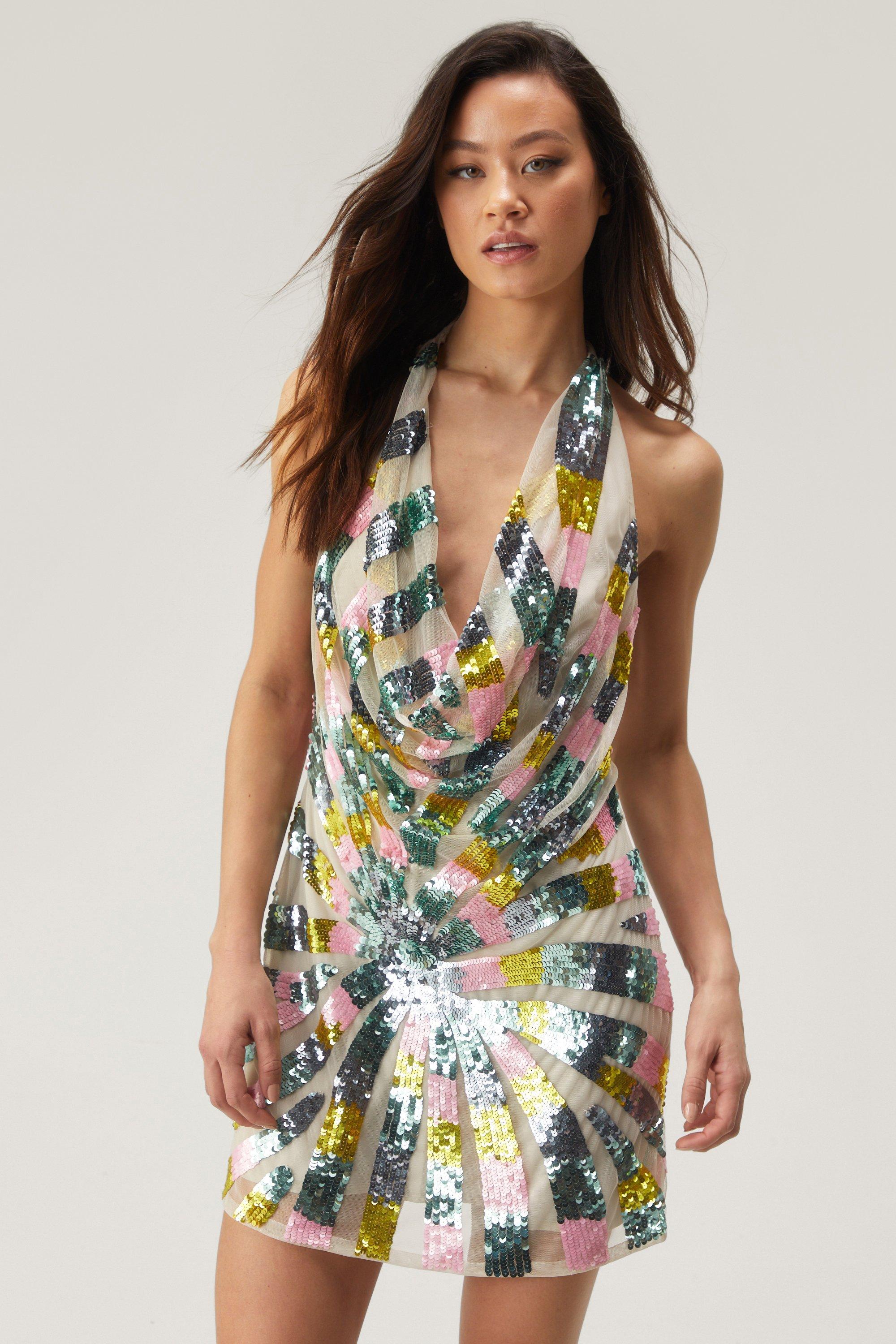 Sequin Halter Cowl Neck Mini Dress | Nasty Gal