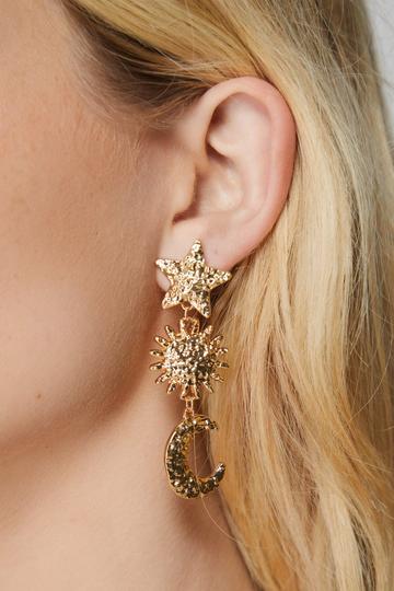 Star And Moon Drop Earrings gold