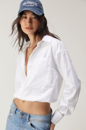 Cropped Cotton Elasticated Hem Shirt white