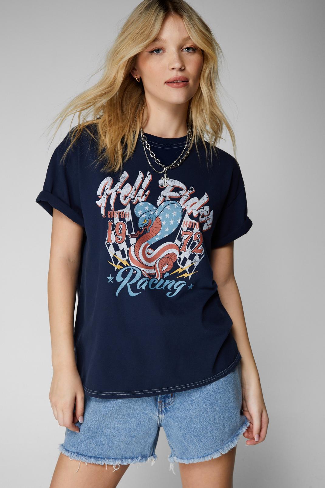 Hell Rider Graphic T-shirt, Navy image number 1