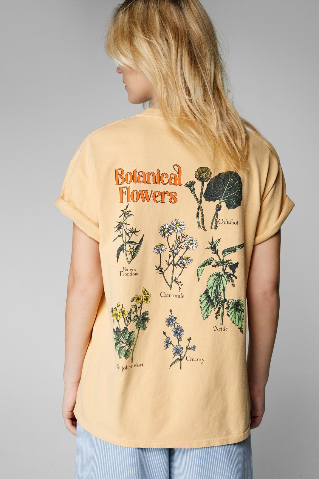 Beige Botanical Flowers Front And Back Graphic T-shirt image number 1