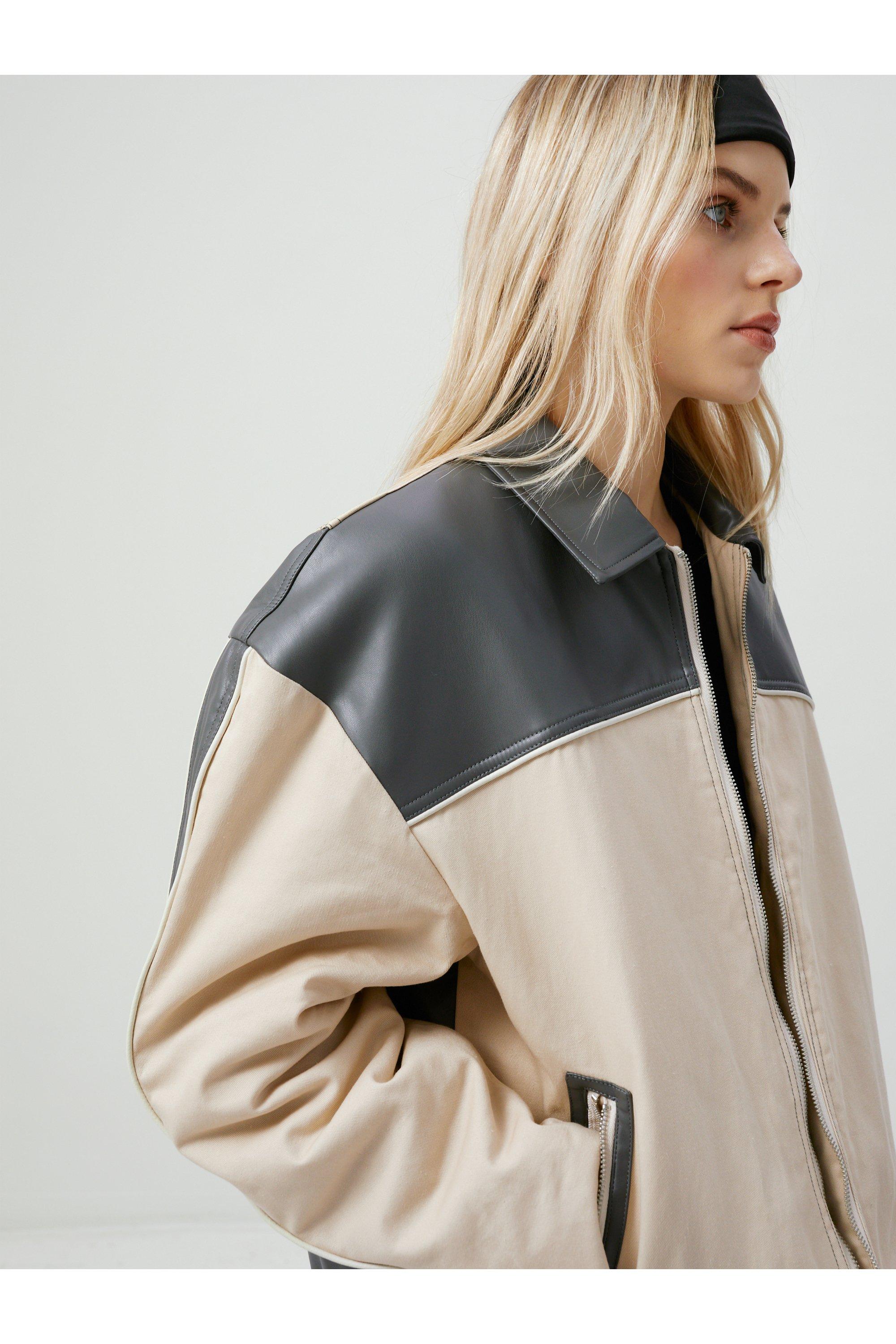 Twill & Faux Leather Color Block Trucker Jacket | Nasty Gal