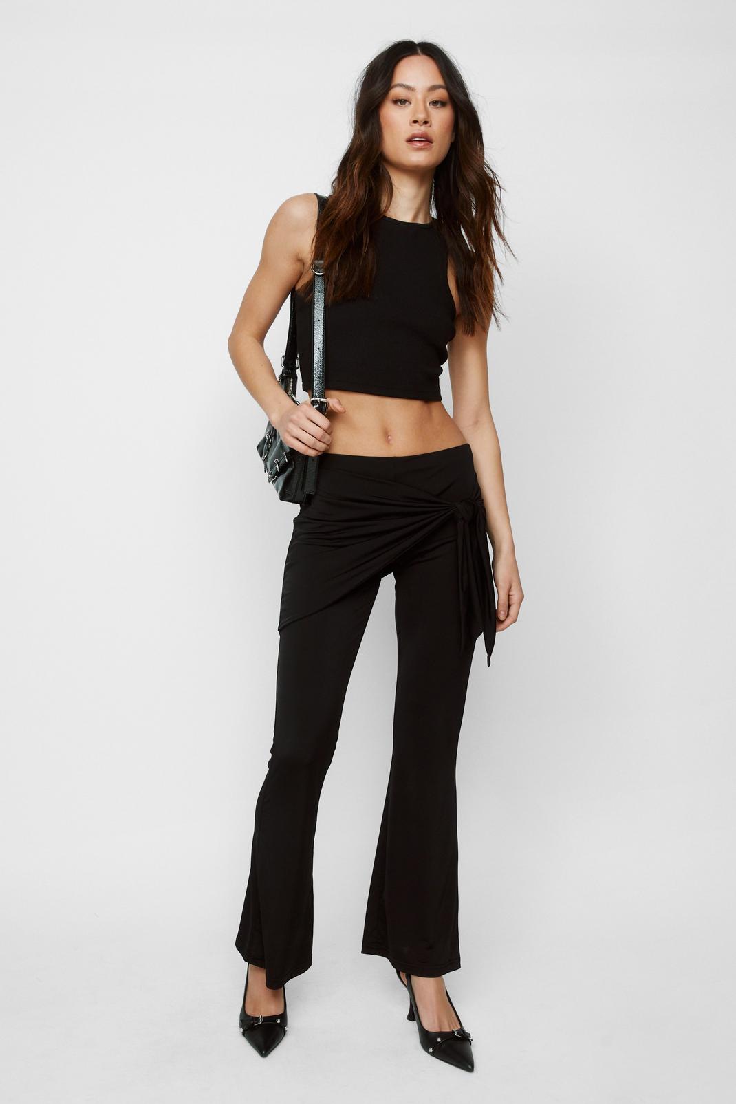 Black Premium Slinky Fold Over Trousers  image number 1